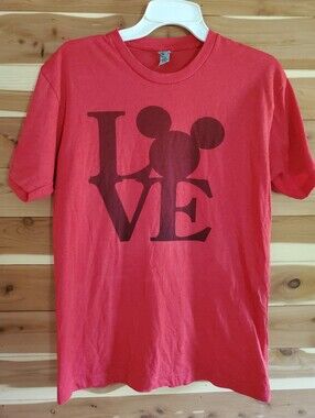 Next Level Apparel Red Tee with Dark Red 'LOVE' Micky Mouse Graphic